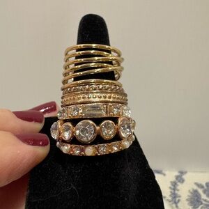 Gold tone and rose gold tone and rhinestone Stacking Ring Set